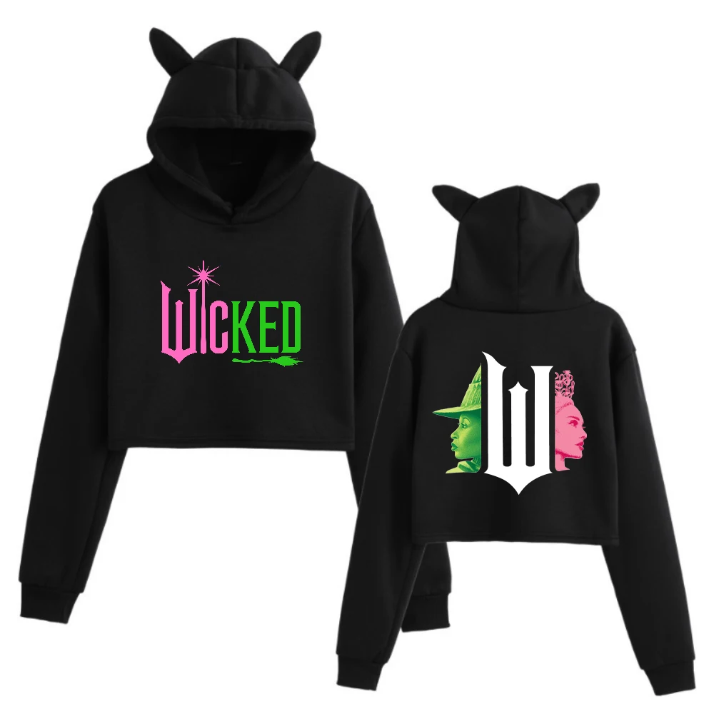 

Толстовка с капюшоном Wicked Movie For Good Cat Ears, двусторонние укороченные топы с длинными рукавами, модная толстовка для девочек