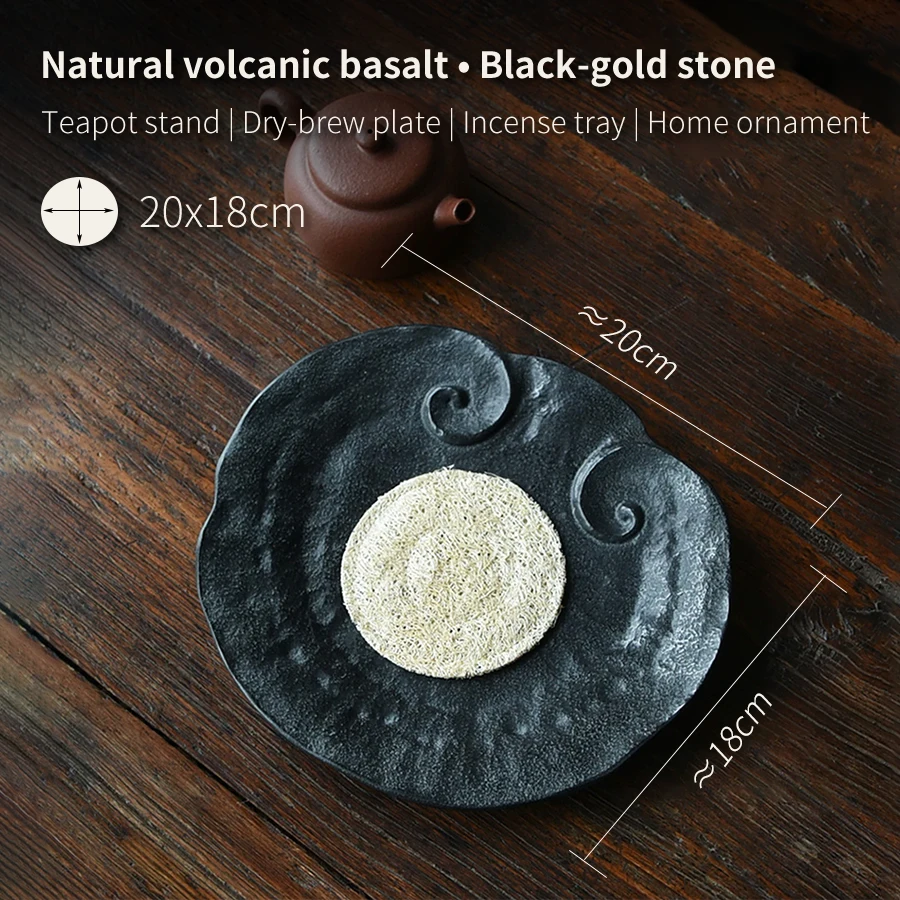 Tee Tablett Naturstein Vulkanischer Basalt Handgeschnitzt Lingzhi Ruyi Trockene Teezeremonie Wabi-Sabi Zen Kung Fu Gongfu Deko Haus Geschenk Teeliebhaber – Detail 1