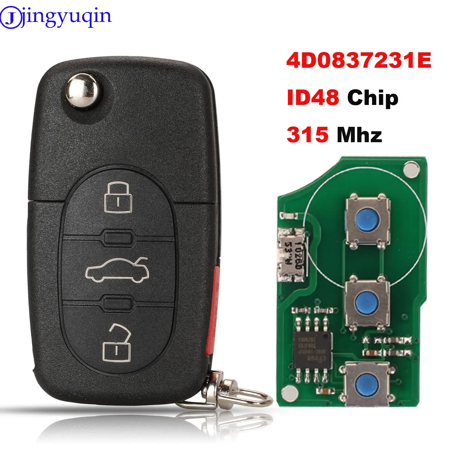 

jingyuqin 3+1 Buttons 315Mhz with ID48 Chip Flip Remote Key 4D0 837 231 E For Audi A4 A6 A8 TT 4D0837231E Uncut HU66 Blade