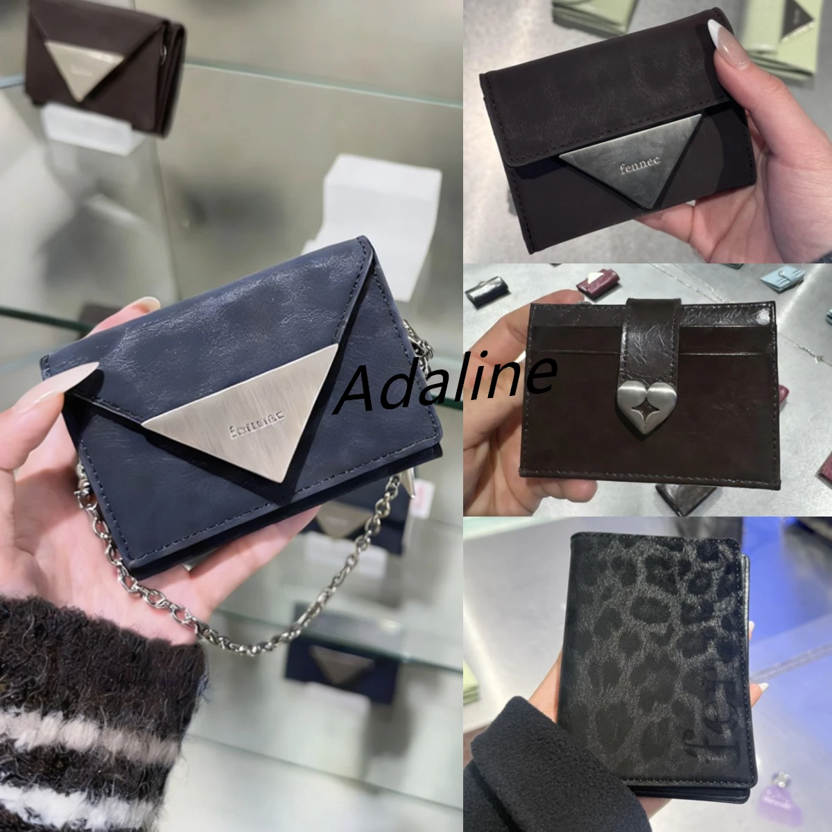 fennec-2026-new-leather-triangular-heart-wallet-passport-card-holder-youth-short-wallet-horizontal-stripe-pattern-women's-bag