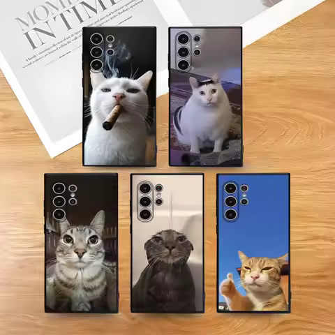 Pet Cat Funny memes Phone Case For Samsung Galaxy S25 S24 S22 S23 Ultra S21 S20 Plus 5G Frosted Non-Slip Full Cover Case