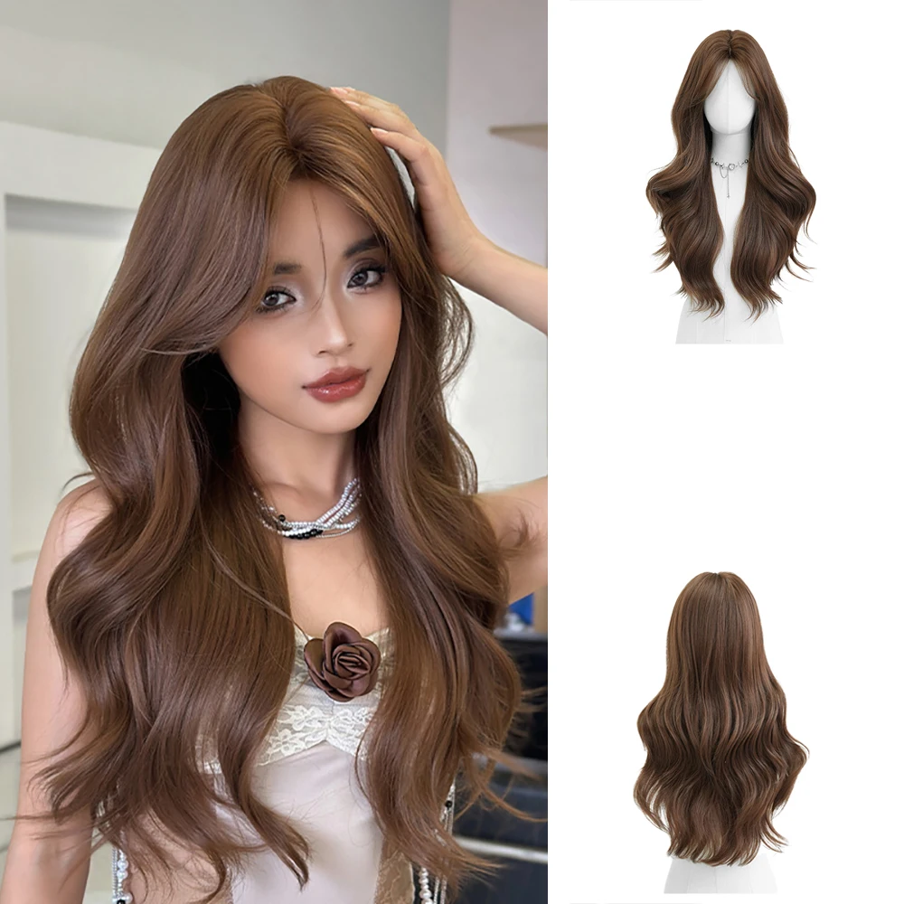 

A Medium-Parted Deep Wavy Synthetic Long Curly Brown Wig Suitable For Women'S Daily Parties, Naturally Fluffy And Heat-Resistant