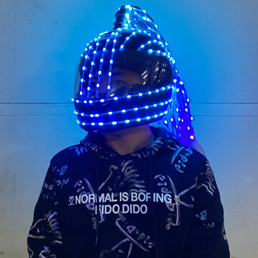 Led Kleurrijke Helm Kleding Draadloze Afstandsbediening Robot Laserdance Rekwisieten Motorset Pak Feestartikelen