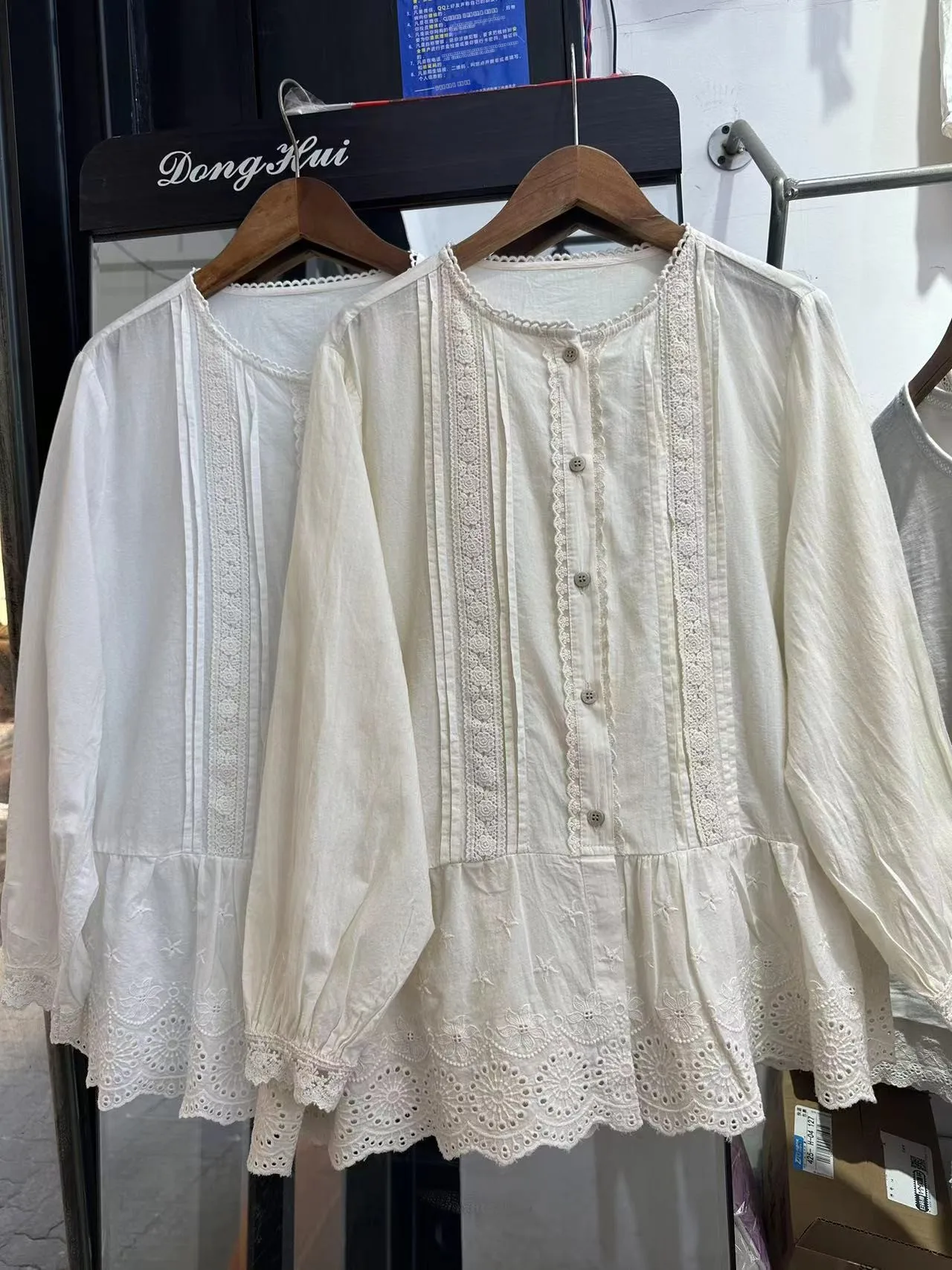 

Новая весенняя женская блузка из чистого хлопка с круглым вырезом, кружевными вставками, длинными рукавами, тонкая, свободного кроя, с обычным узором