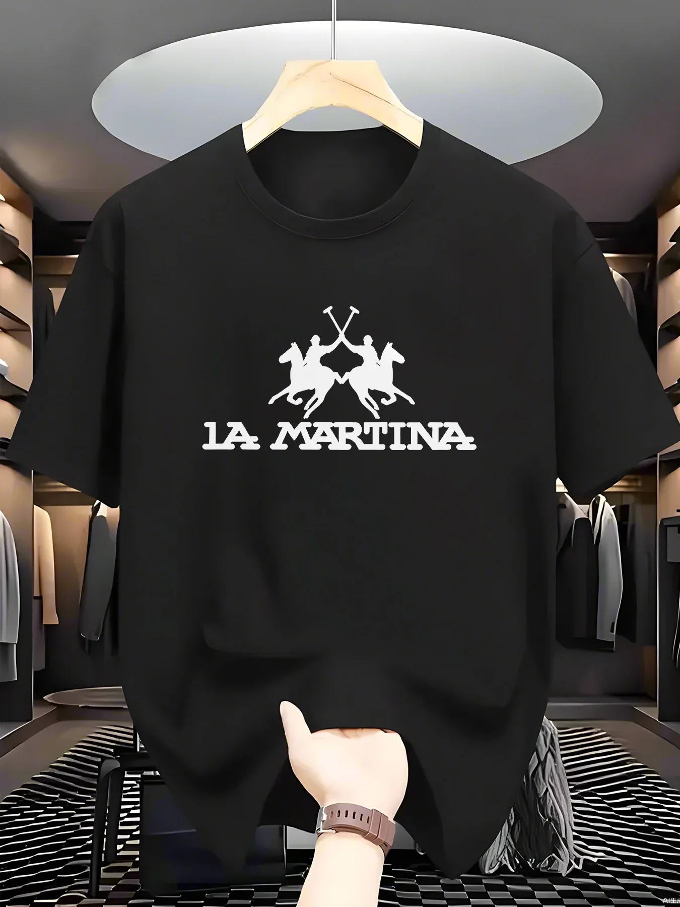 Men's summer 100% pure cotton fashionable casual loose sports LA MARTINA pattern printed round neck short sleeved T-shirt top
