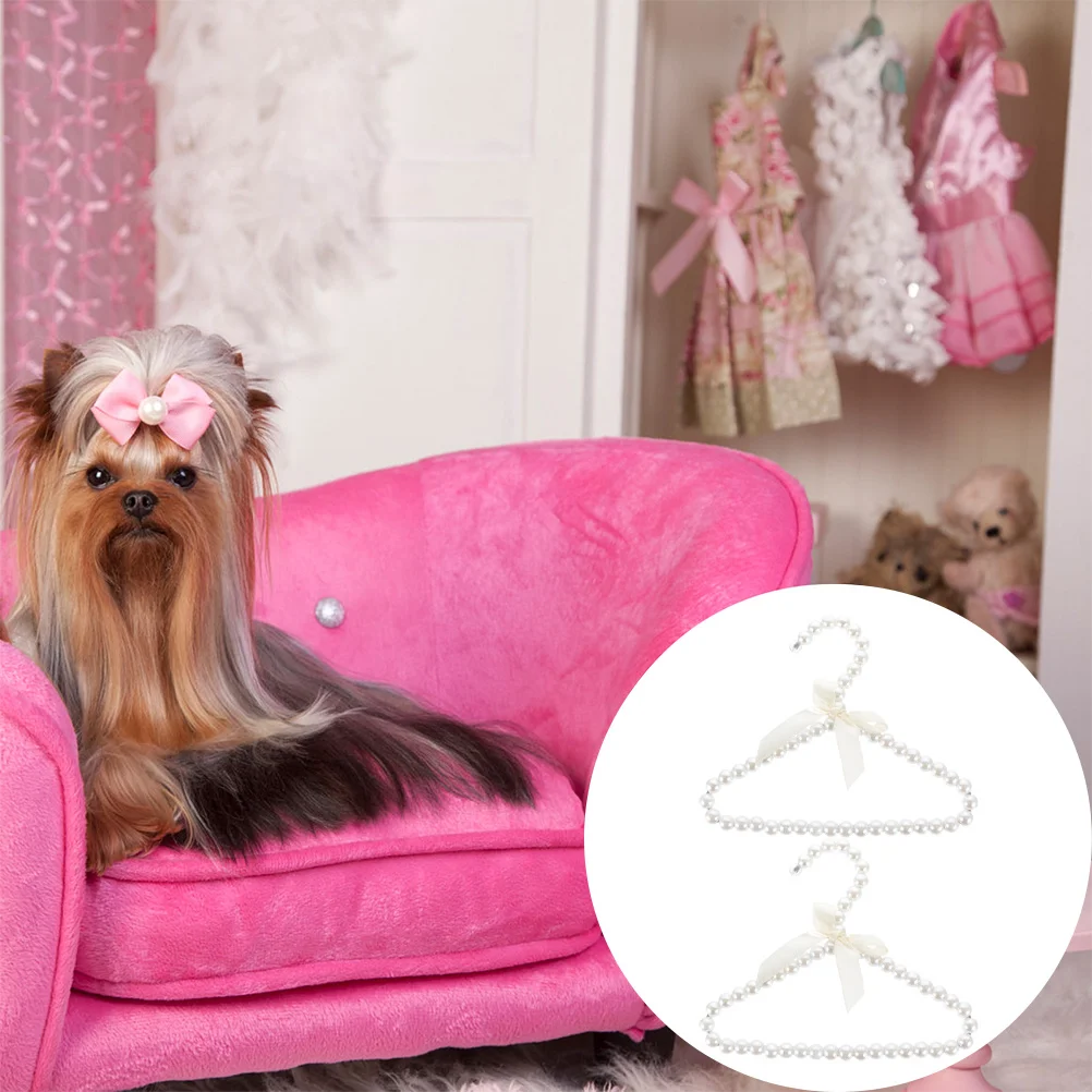 

2Pcs Household Dog Hangers Multi-Function Decorative Pearl Small Clothes Hangers Pet Supply Lightweight Travel Use