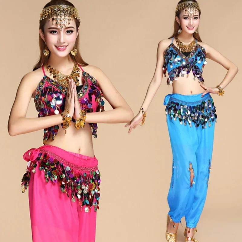 Belly Dance Clothes Indian Oriental Dance Belt Waist Chain Hip Scarf Women Sexy Dance Colorful Sequin Chiffon Skirt Gold Coins