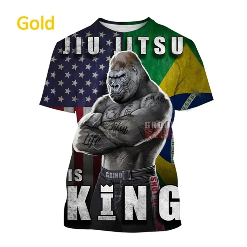 Meggondatlan Őrség jiu jitsu hotsale Brazíliai Cselgáncs Gorilla T Ing Új men's Utcai Hűvös BJJ Ütközet Animal Nyomtatott Rövid távú Ingujj felső