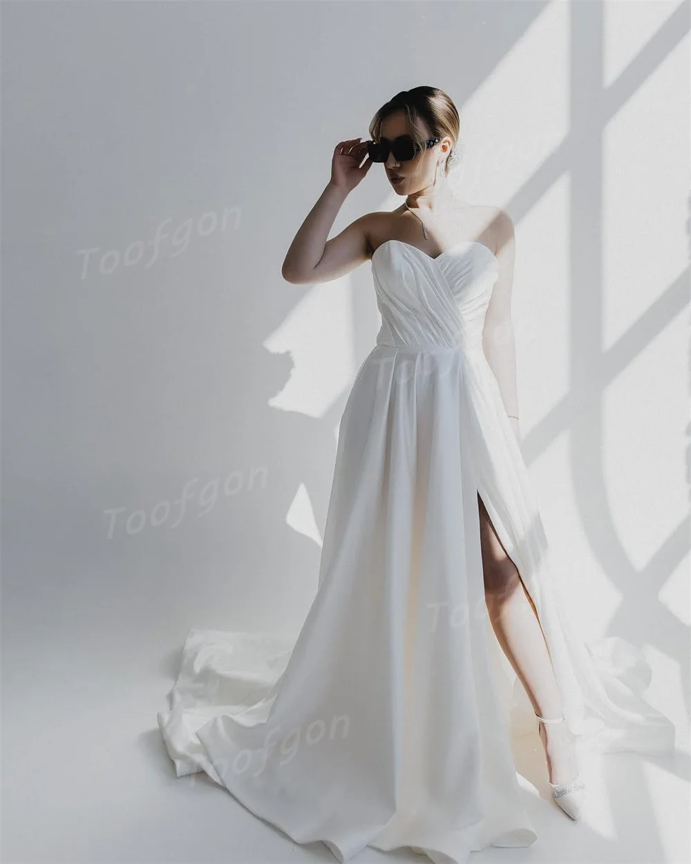 Toofgon Vintage Matte Satin Brautkleid Schatz Falte Hochzeit Kleid Hohe Schlitz Angepasst Braut Kleid Vestido De Noiva 2025