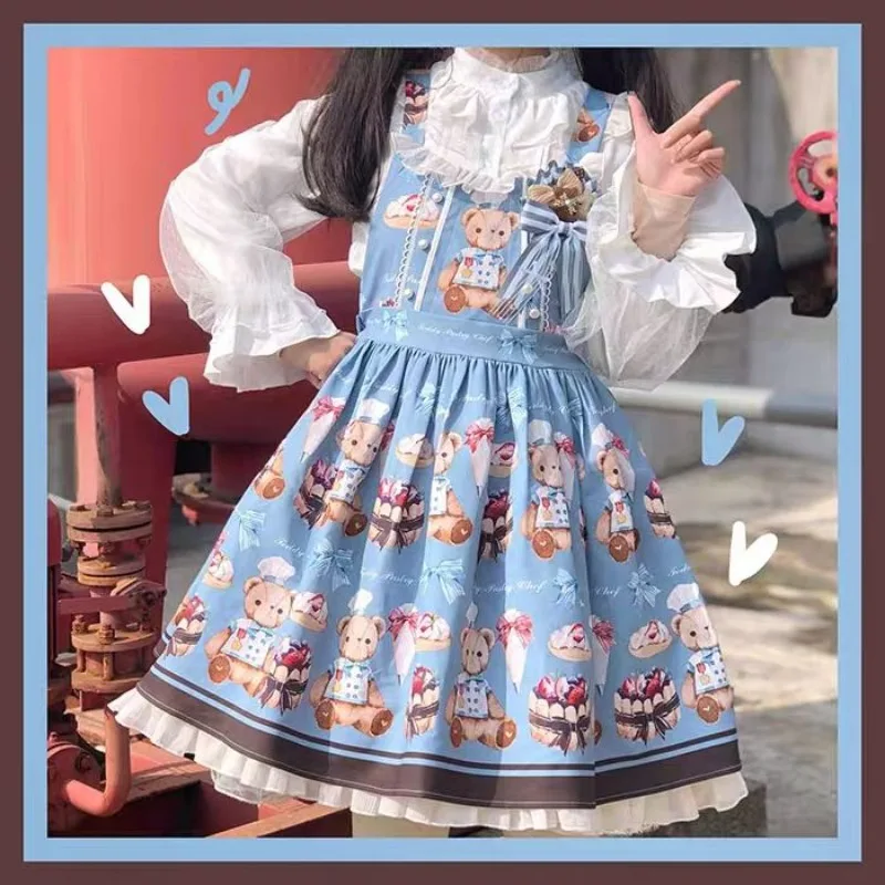 

Женское платье Jsk в японском стиле Kawaii Lolita, милое платье принцессы с бантом и оборками, корейская мода, женское мини-платье