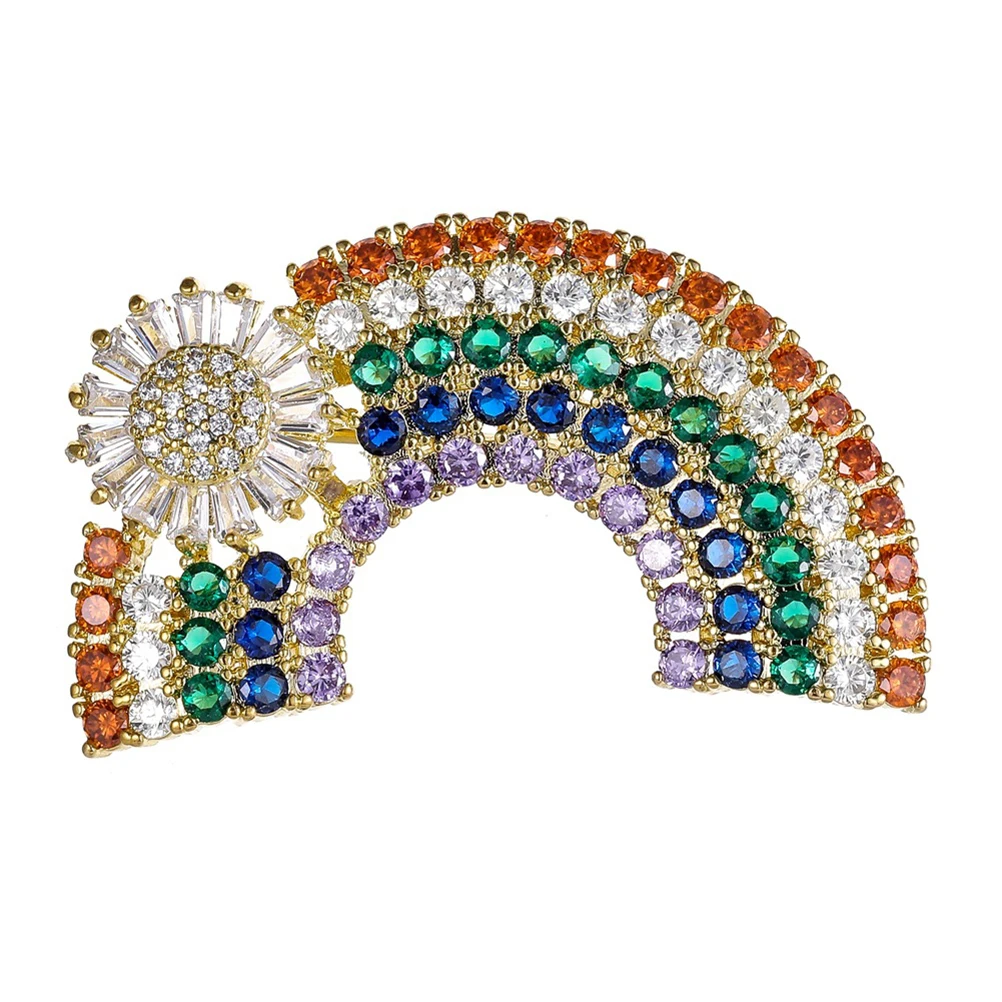 

1Pcs Zirconia Brooch Rainbow Shaped Durable Alloy Clothing Decor Pin for Party Gathering Festival Golden Zirconia Brooch