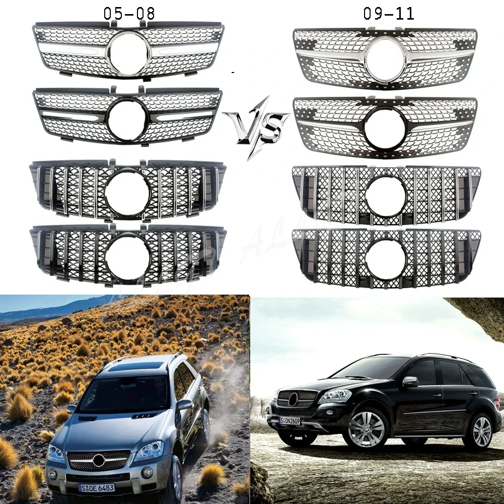 Front Racing Billet Bumper Grille Upper Cover For Mercedes-Benz W164 ML280 ML320 ML350 ML450 ML500 Class 2005-2008 Or 2009-2011