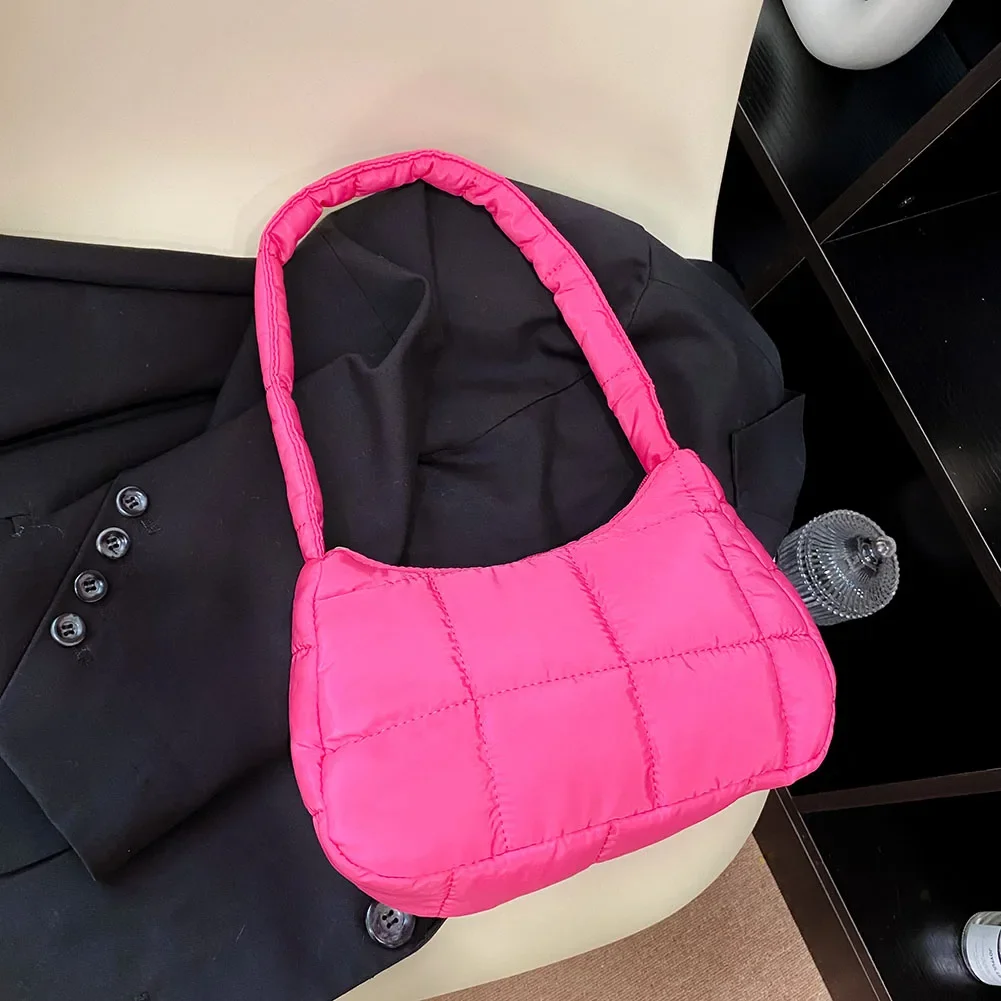 Winter Fashion Quilted Handbags Ladies Casual Cotton-Padded Bags Solid Color Small Top-Handle Bags Women Underarm Shoulder Bags