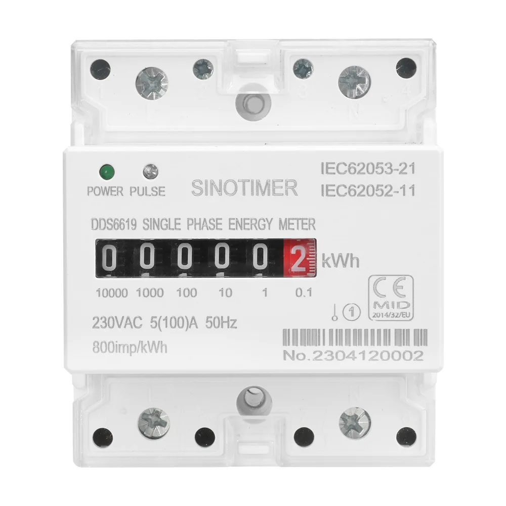 DDS6619-023 AC230V 100A Single Phase Electronic Energy Meter Din Rail kWh Counter Consumption Analog Electricity Gague Wattmeter