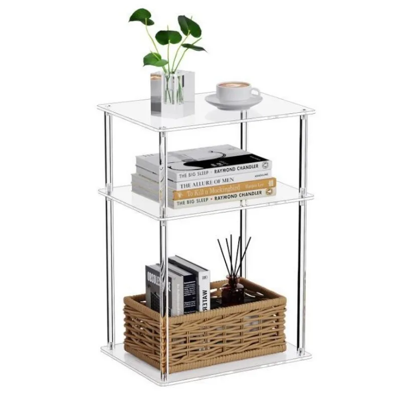 Acrylic Side Table Clear NightStand 3 Tier End Table Bedside Table Lightweight Furniture for Bedroom Home Balcony Study Entryway