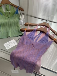 Women Simple Solid Knit Crop Top Vintage Summer Basic Sleeveless Camisole Fashion Bandage Vest Streetwear Casual Off Shoulder