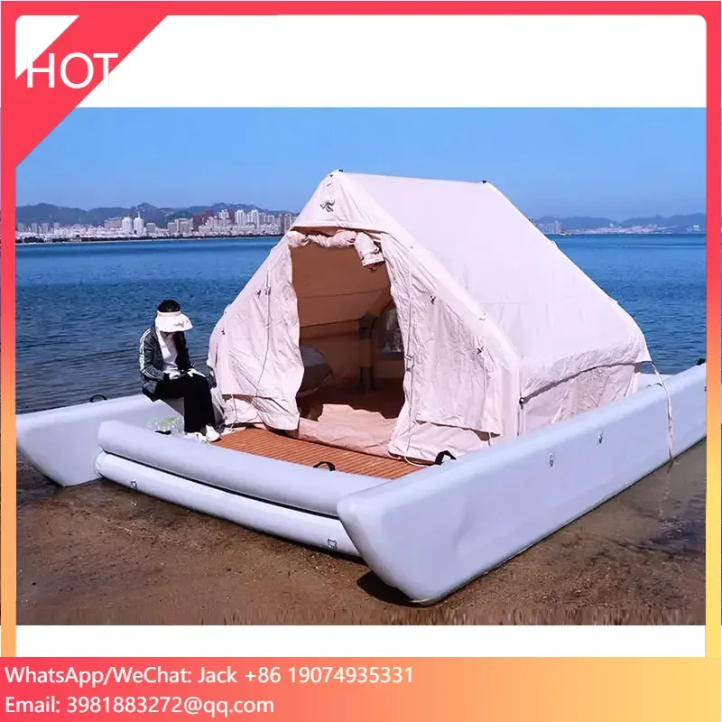 

5M Inflatable Pontoon Fishing Boat Towable Tubes Outdoor Camping Air Tent Swim Platform 6 Person