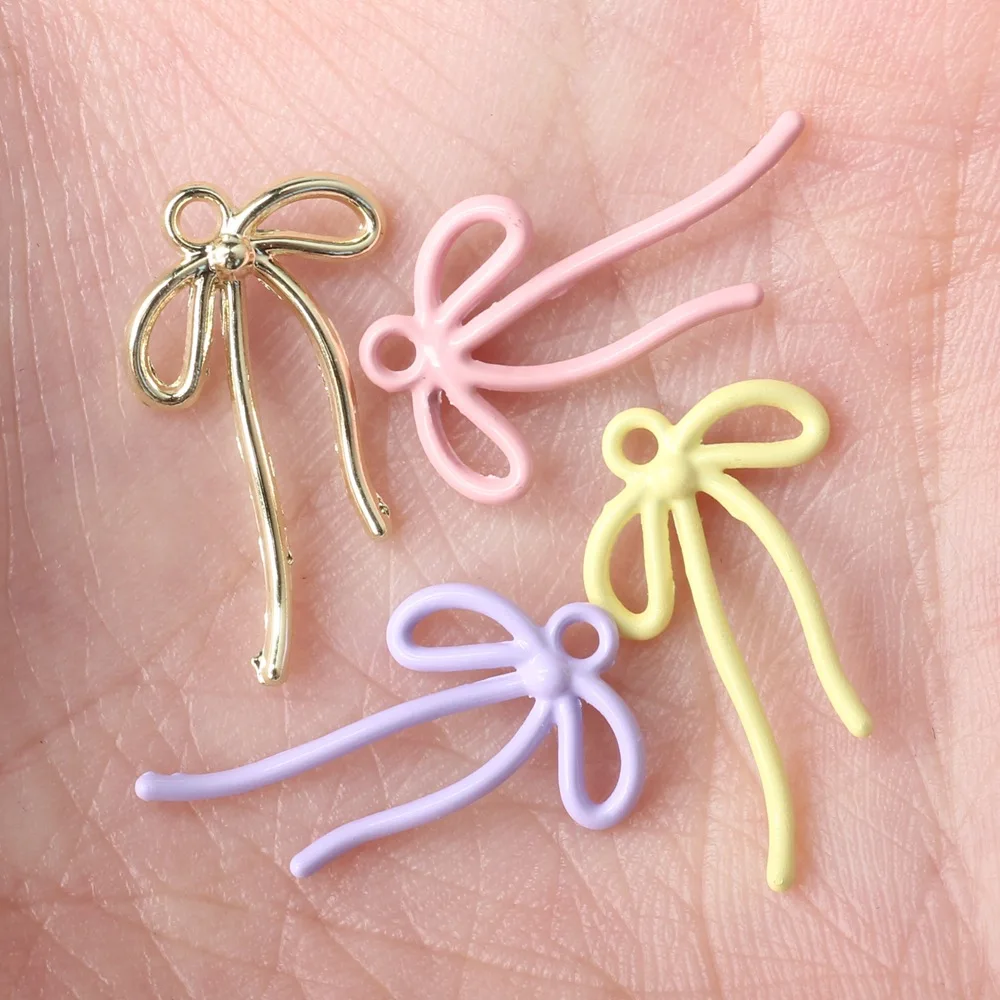 DIY Jewelry Findings Enamel Alloy Ribbon Knot Tie Bow Metal Charms Ornament Accessories Necklace Pendants 20*12mm 80pcs