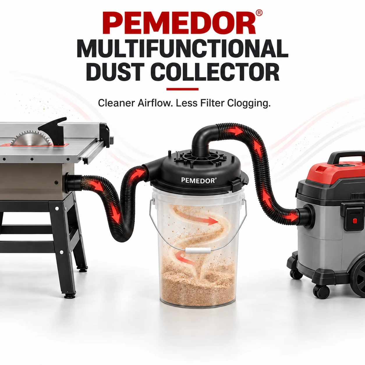 Multi Functional Cyclone Dust Collector Filter Dual Installation Methods Equipped Pressure Relief Valve & 1M Corrugated Hose