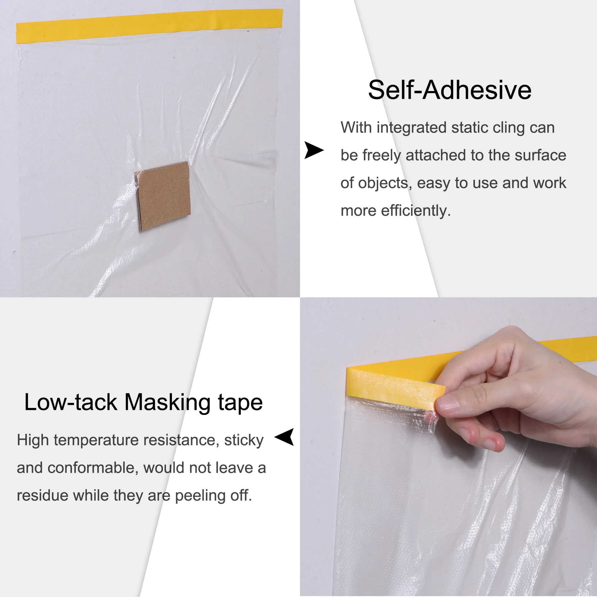 Uxcell – Film de masquage pré-adhésif 23M, Film PE haute densité, tissu en plastique avec bande de peintre à faible attirail pour la Protection de la peinture