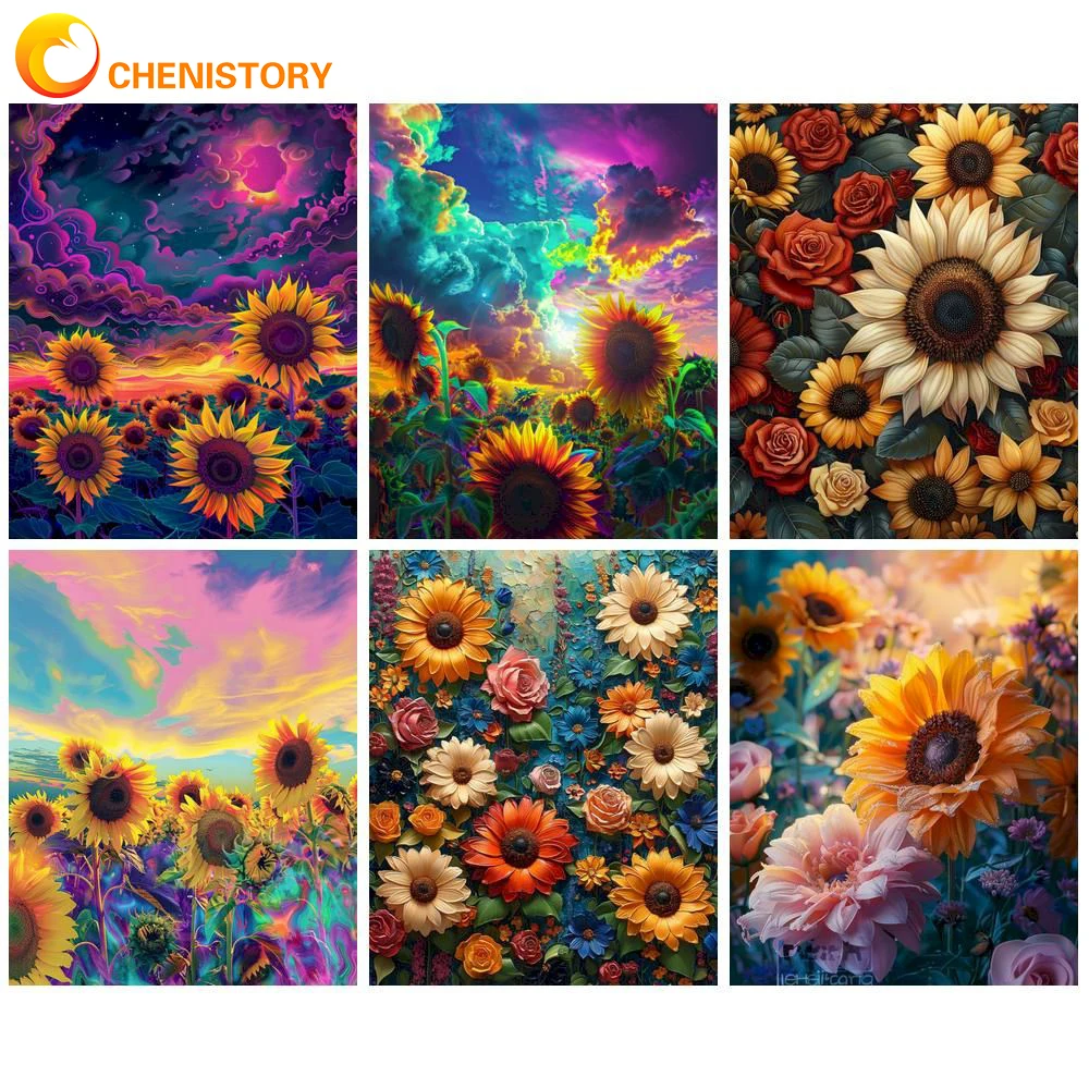 CHENISTORY Focus 60x75cm Painting By Numbers Complete Kit Sunflower On canvas Drawing By Numbers Scenery Paintings Home Decor