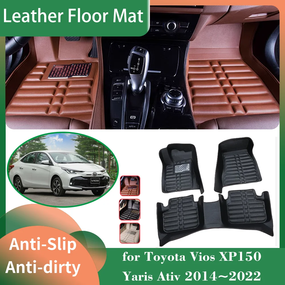 

Car Leather Floor Mat for Toyota Vios XP150 Yaris Ativ 2013~2022 Foot Interior Liner Waterproof Carpet Pad Custom Accessories