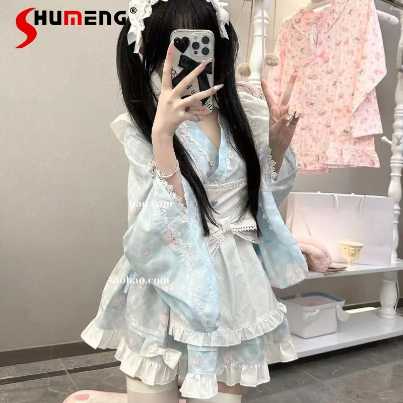 

Fall 2024 Cute Printed Japanese Rojita Style Vestidos Maid Costume Subculture Improved Lolita Long-sleeved Dress Women's Clothes