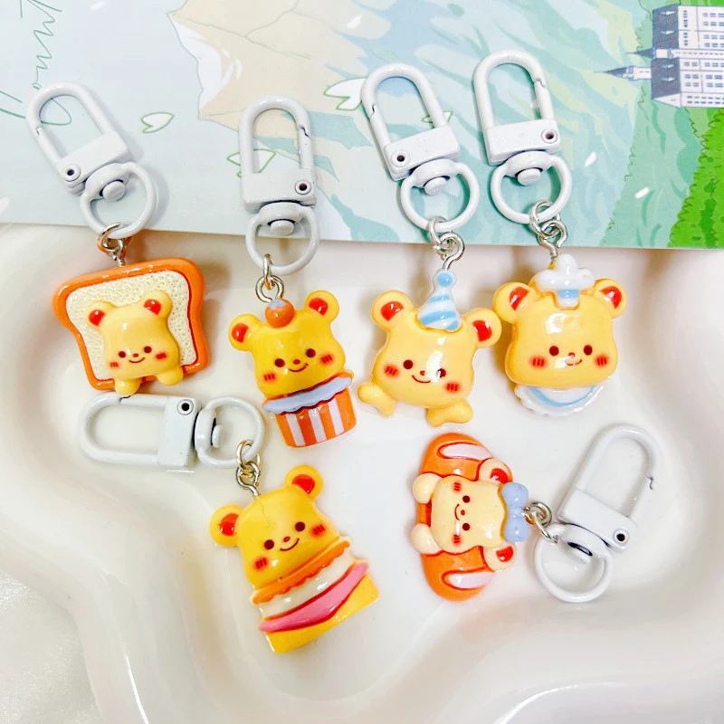 1PC Kawali Butter Bear Cartoon Keychain Resin Pendant Bag Accessories Couple Cute Kids Toys Birthday Gift For Girls