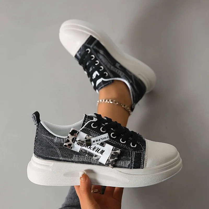 

Женские весенние повседневные кроссовки на толстой подошве, новые, на шнуровке, из канваса, низкие, 2026, для активного отдыха, дышащие, женские спортивные туфли
