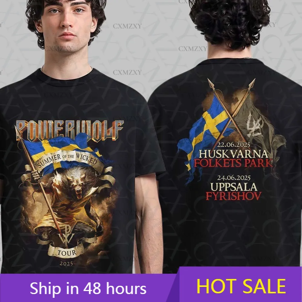 

Powerwolf Summer Of The Wicked 2025 Sweden Tour Two Sided Unisex 100% Cotton T-Shirt.