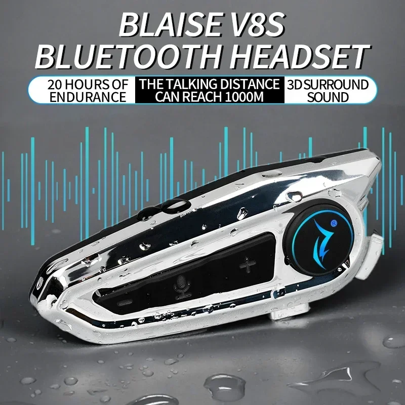 BLAISE V8S motocykl Bluetooth interkom muzika sdílení 1000m 2 jezdci skupina helma dorozumívání reproduktor náhlavní interphone