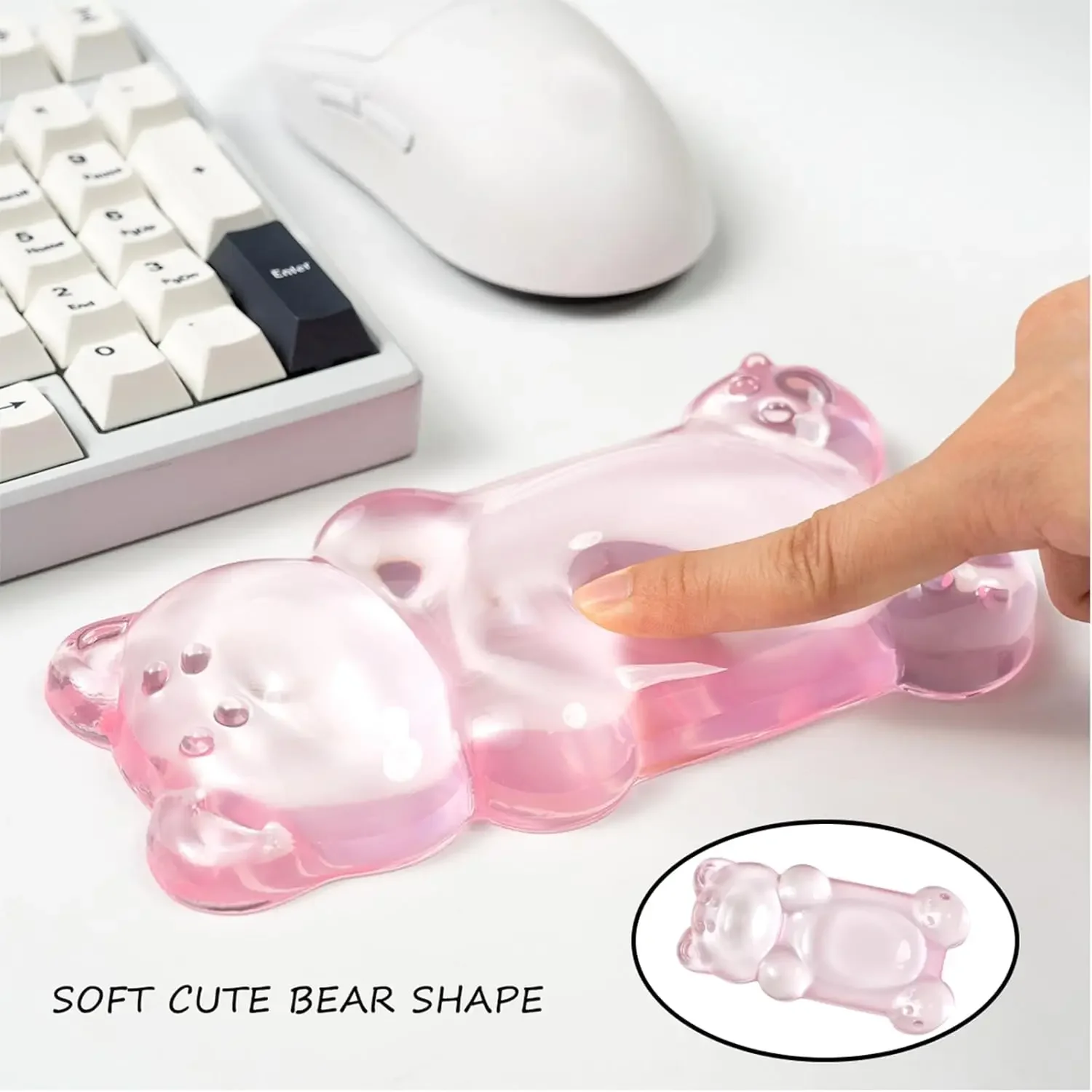 

Ergonomic Silicone Gel Mouse Wrist Rest Pink Clear Cute Bear Mouse Wrist Rest Comfort & Support for Typing and Gaming