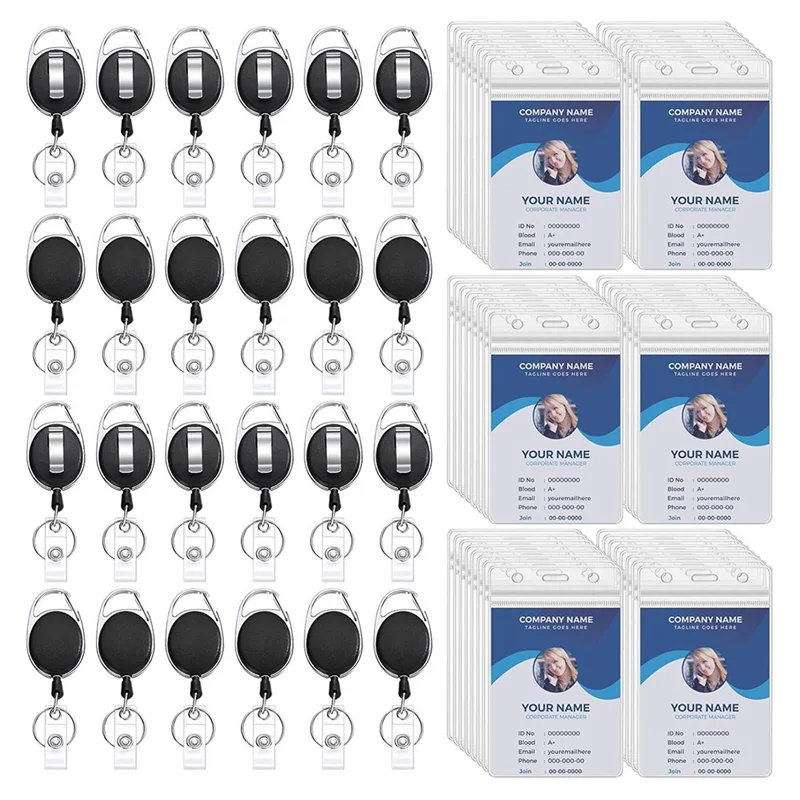 

AT93-Heavy Duty Retractable Badge Holder Reel With Belt Clip Keyring And Waterproof Vertical ID Card Holders,30 Pack