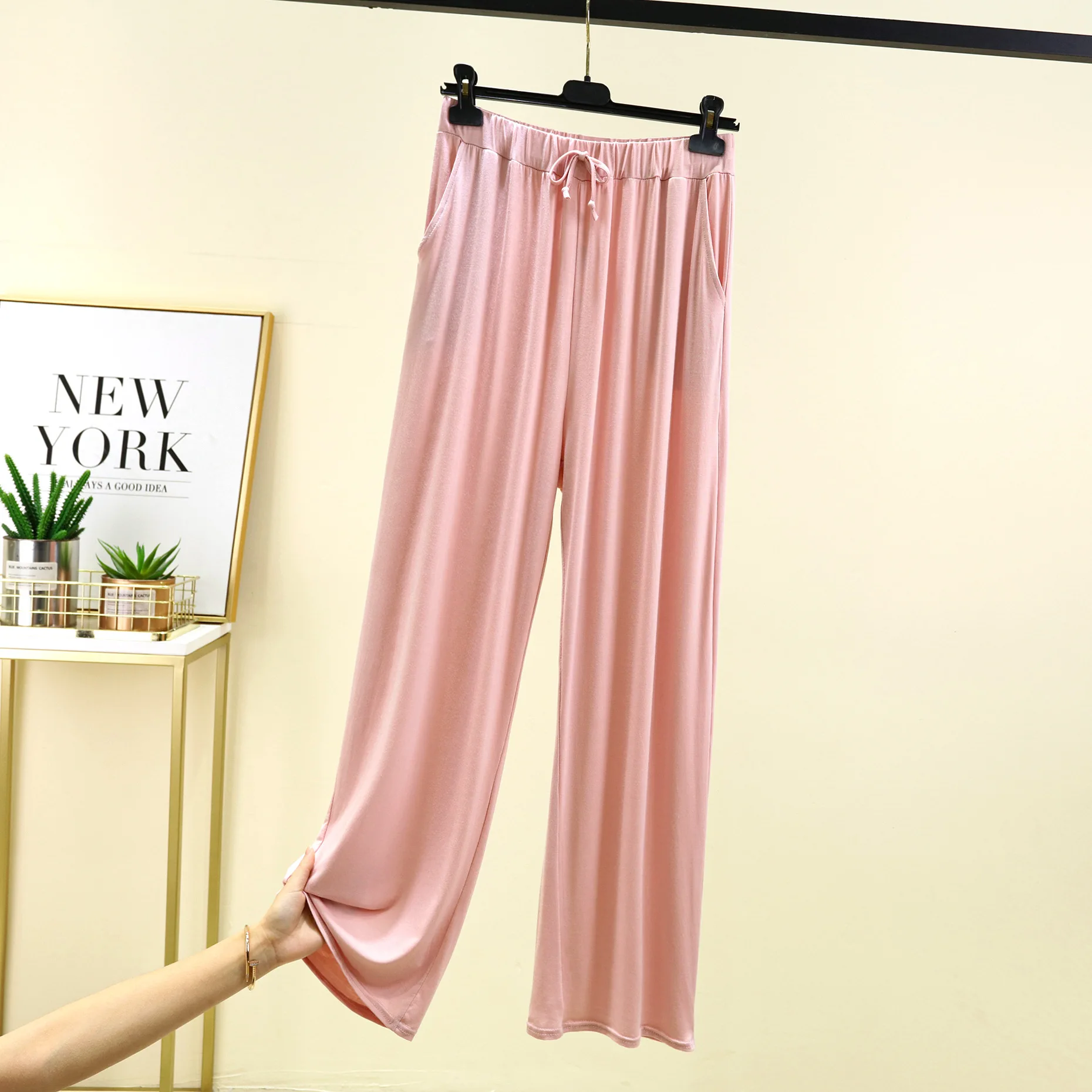 Modal Loose Wide Leg Pants high waist Casual Drapped Pant Summer women\'s straight Trousers solid color All match Plus size