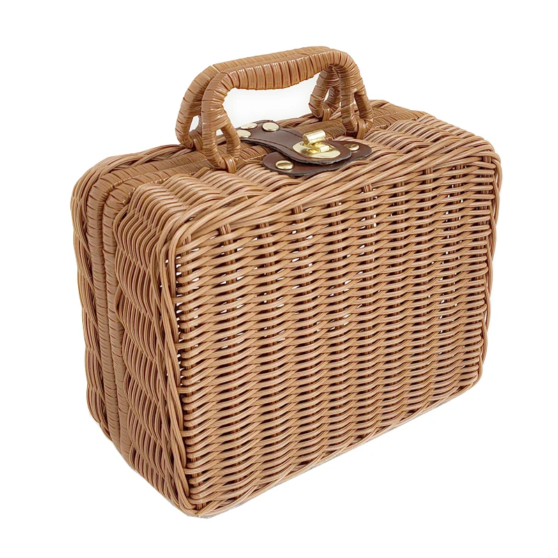 

Retro imitation rattan woven suitcase photo props pastoral picnic basket storage box souvenir basket