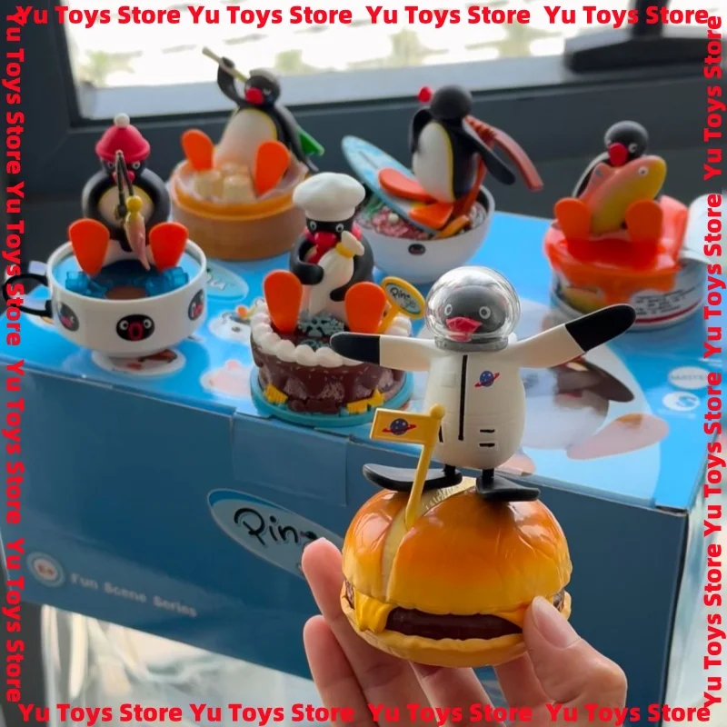 

В наличии Pingu, супер милая забавная сцена, серия, слепая коробка, яйцо, модная милая кукла, модель пингвина, орнамент, коллекционный подарок на день рождения