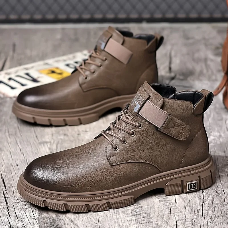 Retro Autumn Winter Cow Leather Ankle Boots For Men Fashion Non-slip Casual Designer Platform Shoes Man Warm Outdoor Man Boots