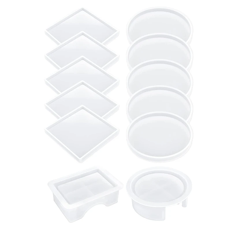 12 Pcs Resin Coaster Mould Set, Upgrade Silicone Moulds For Coasters, With Storage Box Mould Kit For Epoxy