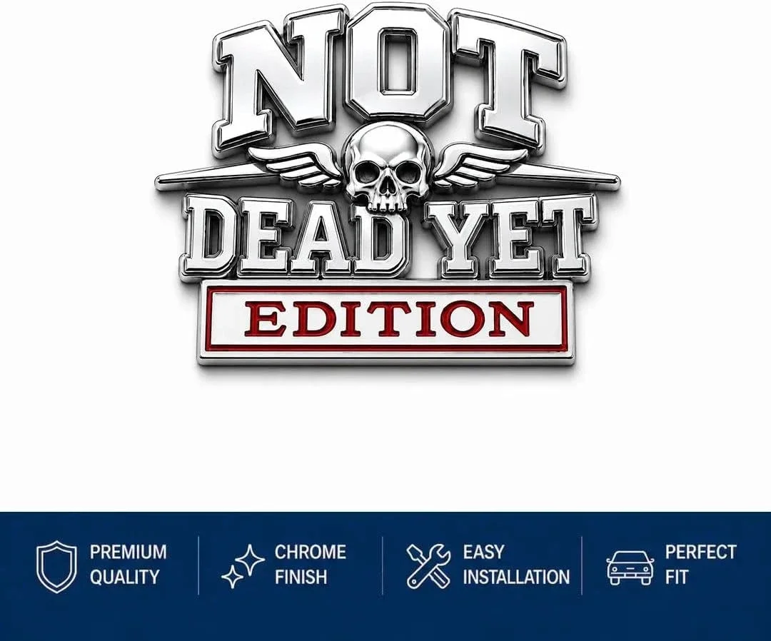 Not Dead Yet Edition Car Emblem Metal Decor Badge,Skull Wings Auto Decal for Truck SUV Tailgate Exterior Decoration Waterproof
