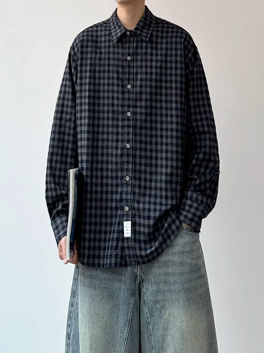 

Retro Japanese Plaid Long Sve Loose Casual irt Men's Commute Versatile Comfortable Spring Autumn Faionable Button up