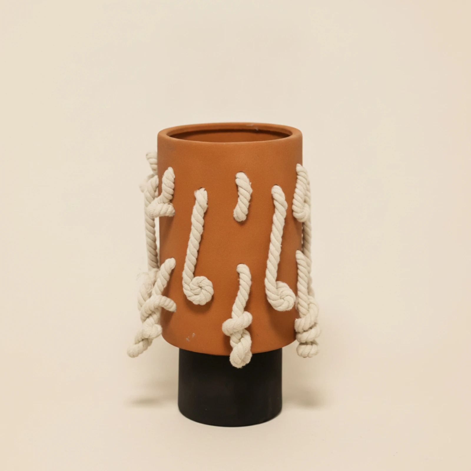Vase with Rope Decorative Cylindrical Vase Flower Arrangement Container Textured Flower Arrangement Vessel Elegant