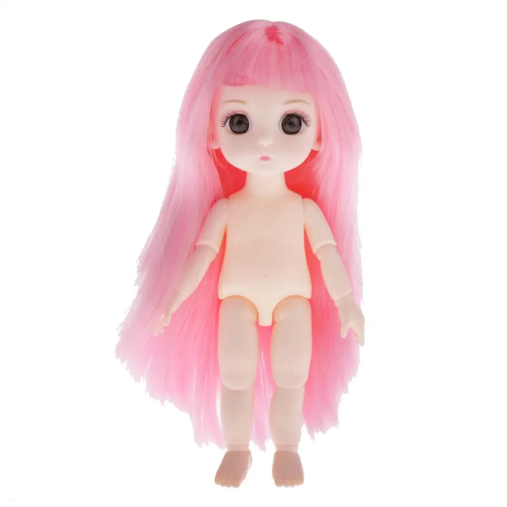 2-4pack Lovely 16cm Ball Jointed Girl Doll Nude Body DIY Parts Pink Hair with