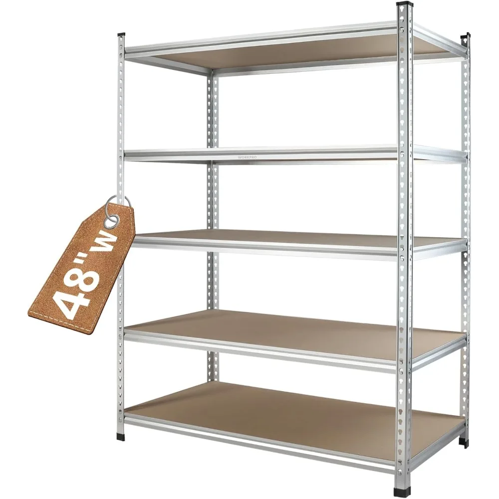 5Tier Storage Shelving Unit, 48”W x 24”D x 72”H, Adjustable Storage Rack Heavy Duty Aluminum Alloy Shelf, 2750 lbs Load Capacity