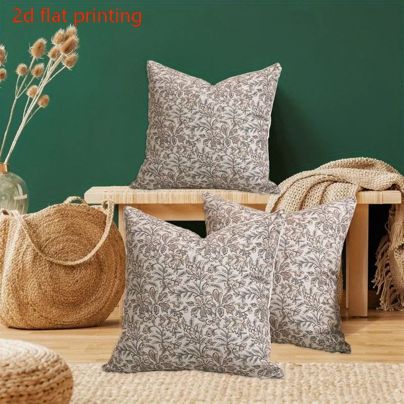 Vintage Floral Pillow Covers 2PCS Antique Flower Block Print Throw Pillow Covers Neutral Traditional Square Cushion Case
