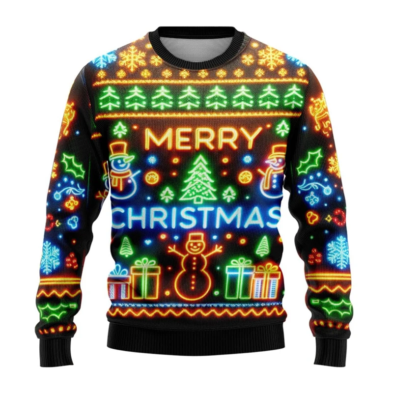 

Neon Snowman Graphic Sweatshirts 2025 Merry Christmas 3D Printed Ugly Sweater For Women Clothing Snowflake Gifts Boy Tracksuit