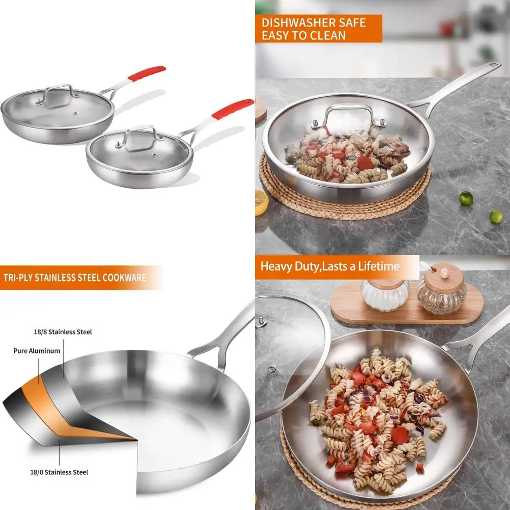 

Набор трехслойных сковородок DELARLO из нержавеющей стали с крышкой, 1012, большие сковороды, индукционные сковороды, кастрюли и сковороды, набор кухонных сковородок