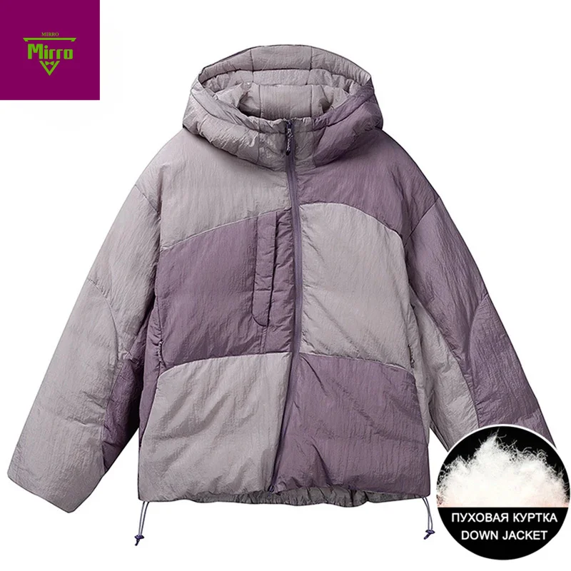 

90% White Duck Down Jackets Men Winter Puffer Jackets Block Patchwork Thicken Warm Parkas Coats Padded Bubble Jackets