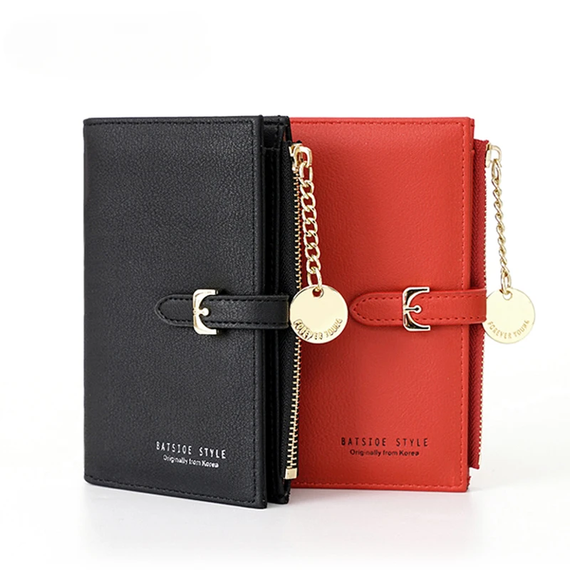 Female Wallets Card Holder Cartera Mujer Women's Wallet Clutch Trendy Simple Short Zipper Purse Chain Belt Buckle