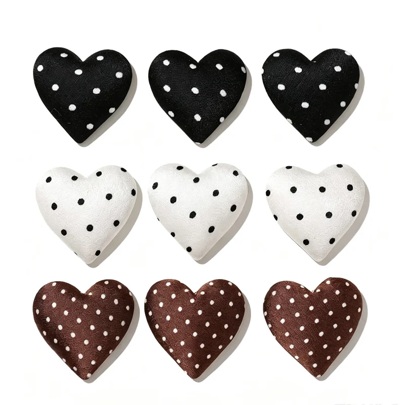 Wholesale 50pcs/lot dots pattern print fabric handmade cartoon hearts shape cabochon diy jewelry garment hair accessory