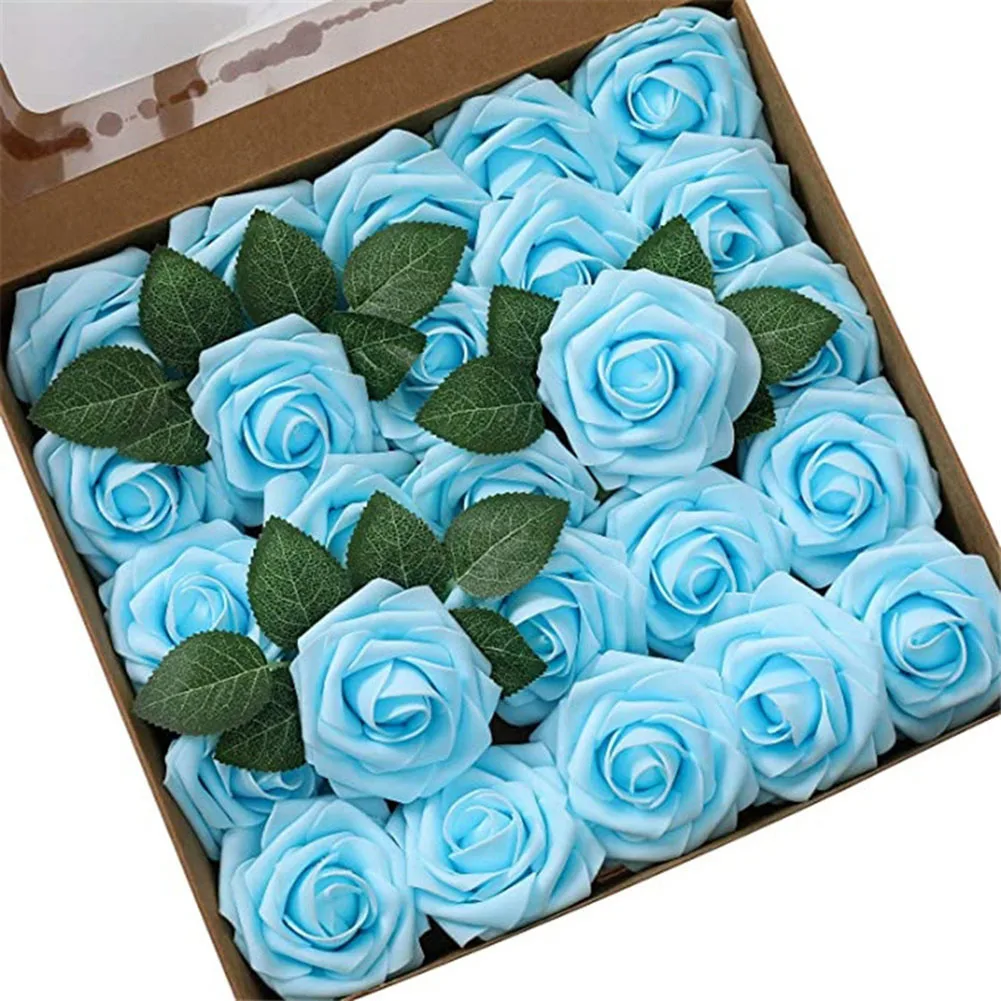 25PCS Foam Floral Roses for DIY Decor Flexible Stems and Bonus Leaves for Custom Wedding and Party Arrangements